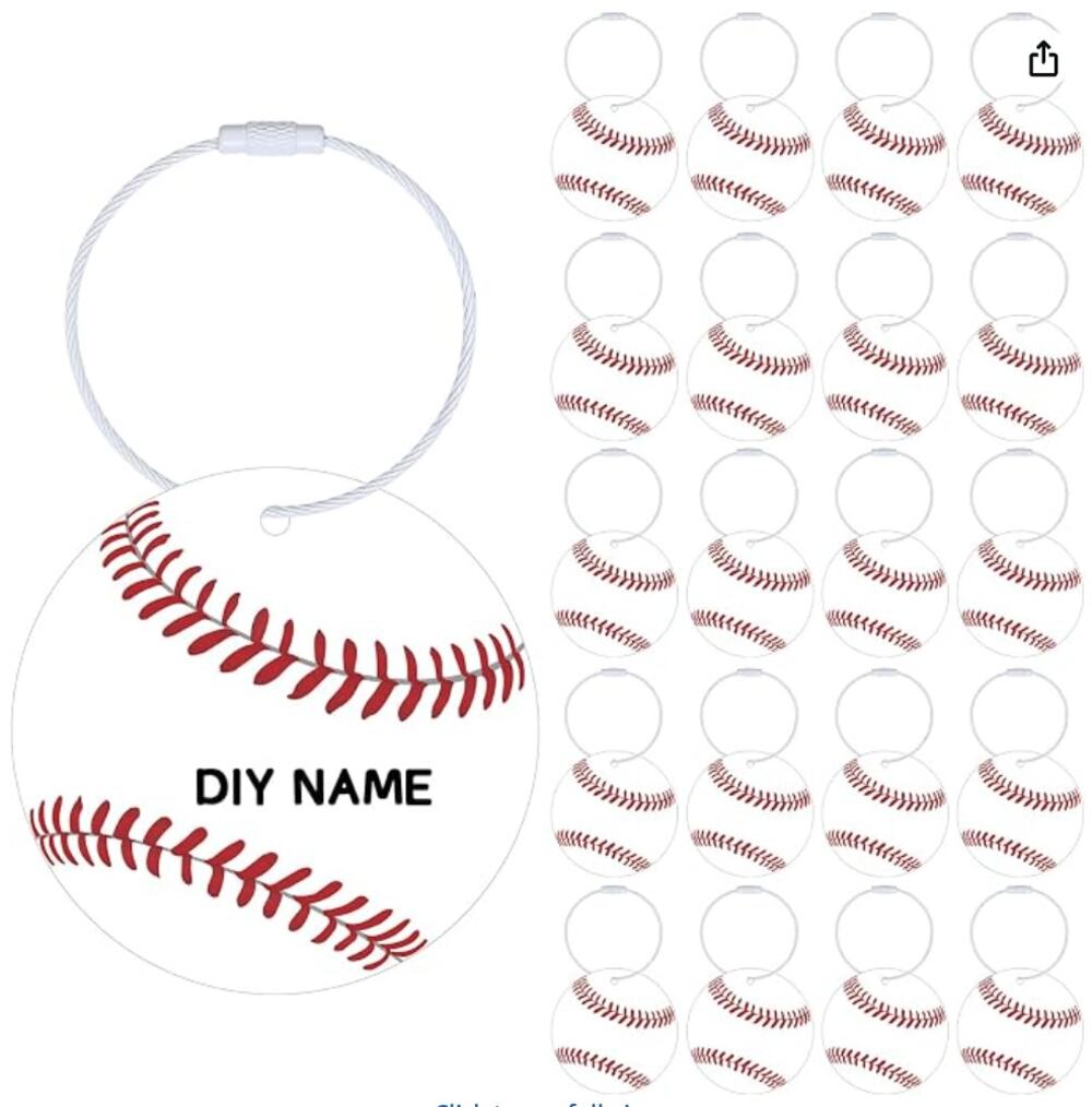 24 Pcs Baseball Luggage Tags, Travel Suitcase, DIY Keychain with Metal Ring